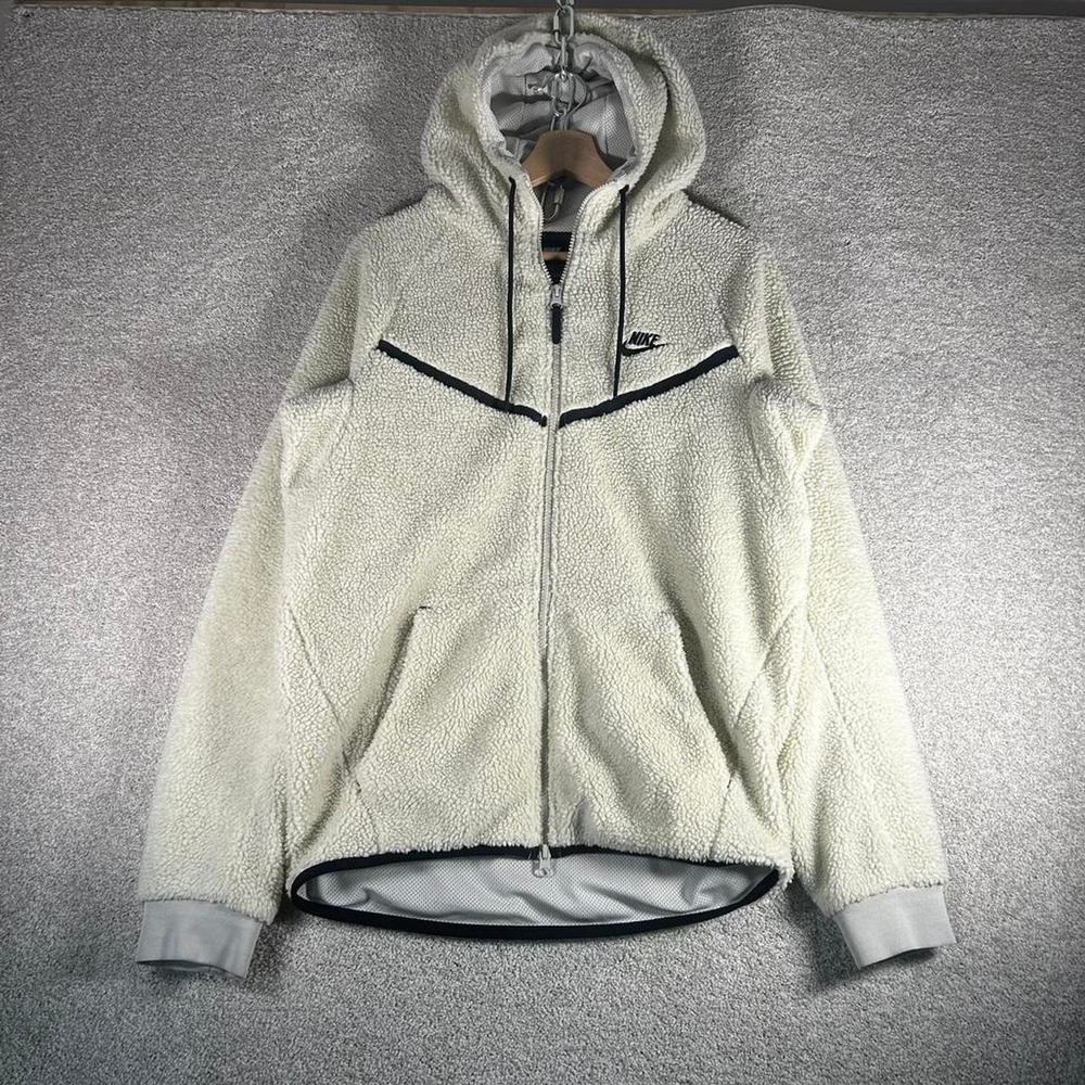 Men's Nike tech cream Sherpa fleece zip up athletic hoodie Size S